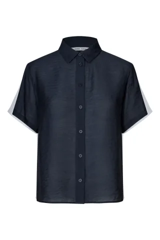 samsøe & samsøe - Kurzarm-Bluse mit Kentkragen von Samsøe & Samsøe blau - Gr. - S