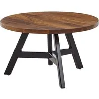 furnicato Couchtisch Massivholz Walnuss Finish 60x60x35 cm Dunkelbraun (1-St), Handgefertigter Wohnzimmertisch mit Bodenschutz-Noppen aus Metall
