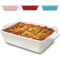 Praknu Auflaufform Auflaufform Weiß 28cm Keramik – Backofen 280°C & Mikrowelle, Keramik, (1-St), Für 4 Personen Lasagne, Tiramisu & Auflauf - Hoher Rand - Rechteckig