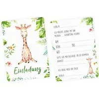 nikima Einladungskarten 10 Einladungskarten Giraffe Dschungel grün inkl. 10 Briefumschlägen