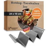 Feuerfest 123 GmbH Hotdog-Maker Hotdog- / Taco Halter 3er Edelstahl, Grillzubehör, perfekt für Hotdogs & Co
