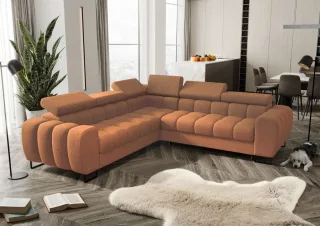 Ecksofa Schlafsofa BASTIEN in Stoff Aragon Orange Seite Universal