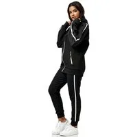 L.gonline Freizeitanzug Damen Jogginganzug Freizeitanzug Sportlich 3750 (Kapuzenjacke mit Reißverschluss, Hose, 2-tlg), mit Streifen