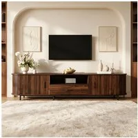 Merax Lowboard mit 2 Schiebetüren, 1 Schublade und offenen Fächern (TV-Board Walnuss Fernsehtisch, 1 St), TV-Schrank mit Retro Rillenoptik, 180x40x45cm