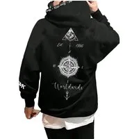 RMK Hoodie Herren Hoodie Pullover Basic Rundhals Kompass Welt