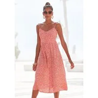 LASCANA Sommerkleid aus Leinenmix mit Baumwolle und Pünktchendruck elegantes Midikleid, Strandkleid, Spaghettikleid, Leinenkleid