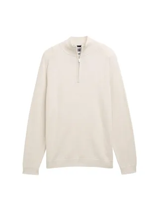 Tom Tailor - Troyer Strickpullover mit Logo-Stickerei soft buttercream melange - Gr. - XL