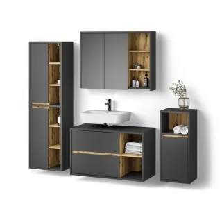 Livinity® Badmöbel-Set, Anthrazit, Holzwerkstoff, 16 Fächer, 2 Schubladen, 100x60x45 cm, Badezimmer, Badmöbelsets & Badmöbelserien, Badmöbel-Sets