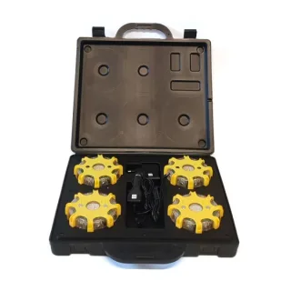 Signallicht-Koffer | Powerflare Plus Smart Sync 4er Set | gelb | 4-fach Akku-Ladegerät (12/240 V) | Synchronisation innerhalb und außerhalb möglich