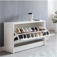 FINEBUY Schuhbank SuVa11682_1 Schuhkipper Holz Flurbank Schuhschrank Sitzbank Flur 80 cm (mit Sitzfläche Weiß, Schuhkipper Holz 80x47x24 cm), Kleine Flurbank Geschlossen, Sitzbank Schmal Flur