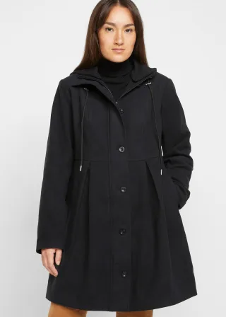 bonprix Mantel mit Kapuze und Bundfalten, schwarz, Gr.52, Zeitloser Parka mit eleganter Bundfalte und figurumspieldem A-Linien Schnitt