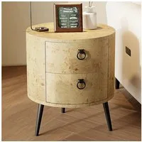 GarveeMore Beistelltisch Runder mit 2 Schubladen,moderner Nachttisch,47x47x55cm, Beistelltisch aus Holz mit Metallbeinen für Wohnzimmer,Schlafzimmer