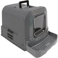 Dehner Katzentoilette Premium Katzenklo Jolie in Rattan-Optik, abnehmbare Haube, inkl. Kohlefilter und Streu-Abstreifgitter