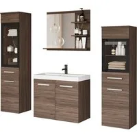 welltime Badmöbel-Set MADRIT, (Komplett-Set, 5-St., mit Waschbecken), Waschtisch inkl. Waschbecken, Badschrank, Hochschrank, Spiegel
