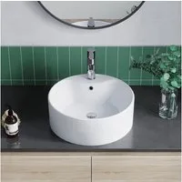 AQUALAVOS Waschbecken Waschbecken Keramik Aufsatzwaschbecken für das Badezimmer und Gäste-WC, Weiß I Modernes Design I Einfache Installation, Einfach zu säubern