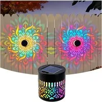 QUBEBU LED Solarleuchte 1/2/4 Stück Solarlaterne Mandala Wandleuchte, Solarlampen für Außen, LED fest integriert, 7 Farben RGB Wandlamp, Decorative Solar Mandala Lights Gartendeko, LED Gartenleuchte, Solarlaterne für Hof Rasen Wege Terrasse Yard Deko