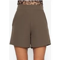 SASSYCLASSY Shorts Figurbetonte Shorts Damen Elegant Sommer Winter High-Waist kurze Hose mit seitlichem Reisßverschluss Taupe Schwarz