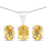 Vira Jewels Paar Ohrstecker Silber 925 rhodiniert Ohrringe und Halskette mit echtem Citrin