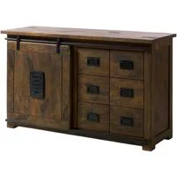 Massivmoebel24 Sideboard RAILWAY Mango Massivholz braun (Massivholz montiert 68 kg RAILWAY #421), Mango 140x45x85 cm (BxTxH) braun lackiert