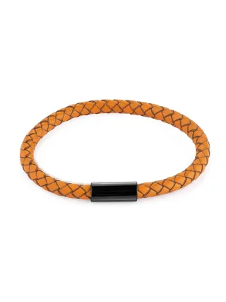 Zeeme Stainless Steel Armband Edelstahl Leder orange 21 cm