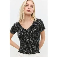 No Matter What T-Shirt Bluse mit V-Ausschnitt und geraffter Vorderseite