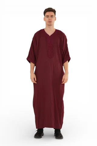 Herren Weinrot Marokkanischer Thobe Jubba Robe Eid Djellaba Gandoura – HM62