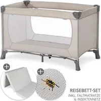 Hauck Baby-Reisebett Dream N Play - Beige, Kinder Babyreisebett mit Matratze, Insektenschutz & Tasche - faltbar
