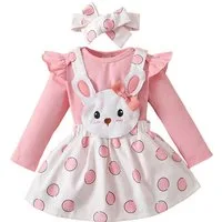 Lapastyle Shirt, Rock & Haarband Baby Mädchen Langärmliger Overall & süßes Trägerkleid & Stirnband (Set, 3-tlg) Party-Outfits für Neugeborene mit Häschenmuster und Polka-Dot Druck