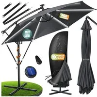 KESSER Ampelschirm ⌀350cm Alu Sonnenschirm mit LED Solar Inkl. Abdeckung & Fernbedienung, Kurbelschirm mit Ständer Wasserabweisend, 360° Funktion & UV-Schutz
