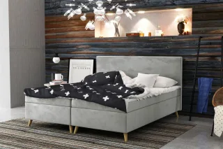 Boxspringbett Schlafzimmerbett Sileno 140x220cm in Stoff Riviera Grau