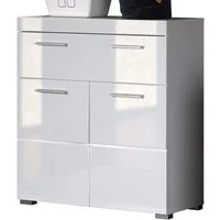 Inn.Furn Badkommode Shawn (Badschrank in weiß Hochglanz, 2-türig, 74 x 88 cm), mit großer Schublade und viel Stauraum