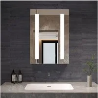 AQUALAVOS Badezimmerspiegelschrank Bad Spiegelschrank mit LED Kaltweiß Beleuchtung IR Sensor Wandschrank 50x70 cm, mit 1 Türig, Doppelseitige Glasspiegel, Soft-Close-Funktion