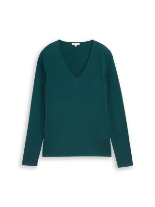 Tom Tailor - Strickpullover mit V-Ausschnitt deep meadow green - Gr. - XS