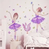 Montegoni Wandsticker Ballett Mädchen & Schmetterlinge Prinzessin Schwan (Künstlerische Wanddeko für Kinderzimmer, Mädchenzimmer Wandtattoo), selbstklebend