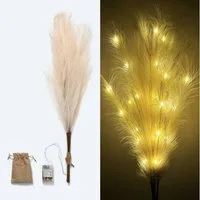 Kunstpflanze künstliches Pampasgras mit LED-Beleuchtung, Timer - 80 bis 115 cm groß - Kunstgräser, Online-Fuchs, Dekoration für Frühling, Sommer, Herbst & Winter