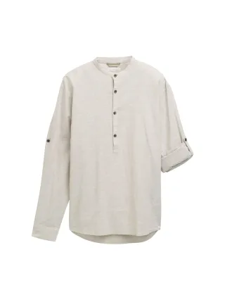 Denim Tom Tailor - Relaxed Fit Tunika Hemd mit Leinenanteil beige abbey stone chambray - Gr. - XXL