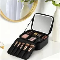 Youyijia Taschenorganizer Make-up Tasche mit LED Spiegel, 3 Lichtmodi & Dimmbare Helligkeit