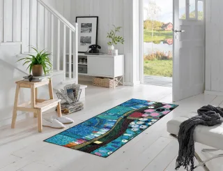 Stadt in Blau wash + dry Fußmatte | Größe: 75x190cm