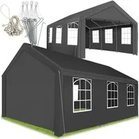 tectake Pavillon Gartenzelt 4x6 m wasserdicht mit UV-Schutz und Seitenteilen, mit 4 Seitenteilen, (Freiluftpavillon Jasko, in Grau), Klicksystem für schnellen Aufbau, inklusive Spannseile und Heringe