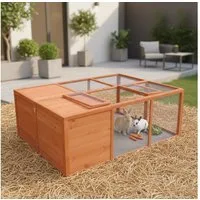 Feel2Home Kleintierkäfig Außengehege braun faltbar Auslauf Kleintiere Kaninchen Meerschweinchen, Imprägniertes Vollholz