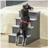 PawHut Haustiertreppe 4-stufige Hundetreppe Einstiegshilfe mit rutschfester Matte (Haustierleiter, 1-St., Katzentreppe), für Auto Bett Sofa Grau 40 x 59 x 54.2 cm