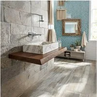 DaoWood Waschtischplatte Handgefertigte Waschtischplatte aus Altholz-Eiche dunkel 4 cm