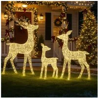 BURI Dekofigur 3er Set LED Rentiere 700 LEDs mit Timer Weihnachtsdeko Outdoor