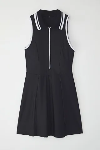 Damen Marineblau Gestreiftes Ärmelloses Mini Sportkleid
