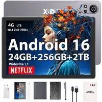 XGODY N05 Pro VIP (2SIM-4GLTE) mit Tastatur, Ledertasche und Ladegerät Tablet (10.1", 256 GB, Android 16, 2G (GSM), 3G (WCDMA), 4G (LTE), WLAN, SIM-Kartenslot, Gesichtserkennung, Ledertasche für Tastatur)