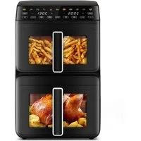 Fukstern Heißluftfritteuse 2 Kammern, Airfryer 11L mit 11 voreingestellte Programme,Touchdisplay, Sichtfenster, Unabhängige Temperaturregelung, 3000 W, Antihaft-Metallkörbe,4.5L+6.5L,fettarmes gesundes Kochen