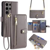 betterfon Handykette für Samsung Galaxy S25 Ultra mit Band Kartenfächer PU Leder Grau, Hände frei – mit Silikonhülle & Schnur für flexiblen Alltag