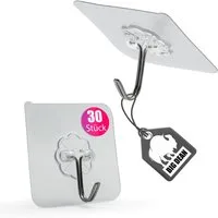 BigDean Klebehaken 30 Stück Wandhaken extra stark & selbstklebend 180 grad drehbar, Passend für, Kochutensilien, Topflappen, Geschirrtücher, Badetücher, Handtücher, (Packung, 30-St), Ohne Bohren befestigen, Hohe Tragkraft, Rostfrei