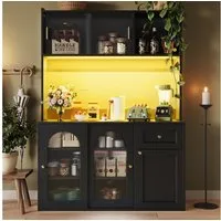 Flieks Küchenbuffet mit LED-Beleuchtung, Glas-Schiebetüren und Schubladen (1-St., B120/T35/H167 cm) Hochschrank Küchenschrank Geschirrschrank mit verstellbare Ablagen
