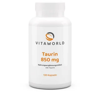 Vitaworld Taurin 850 mg | 130 Kapseln | hergestellt in Deutschland | vegan